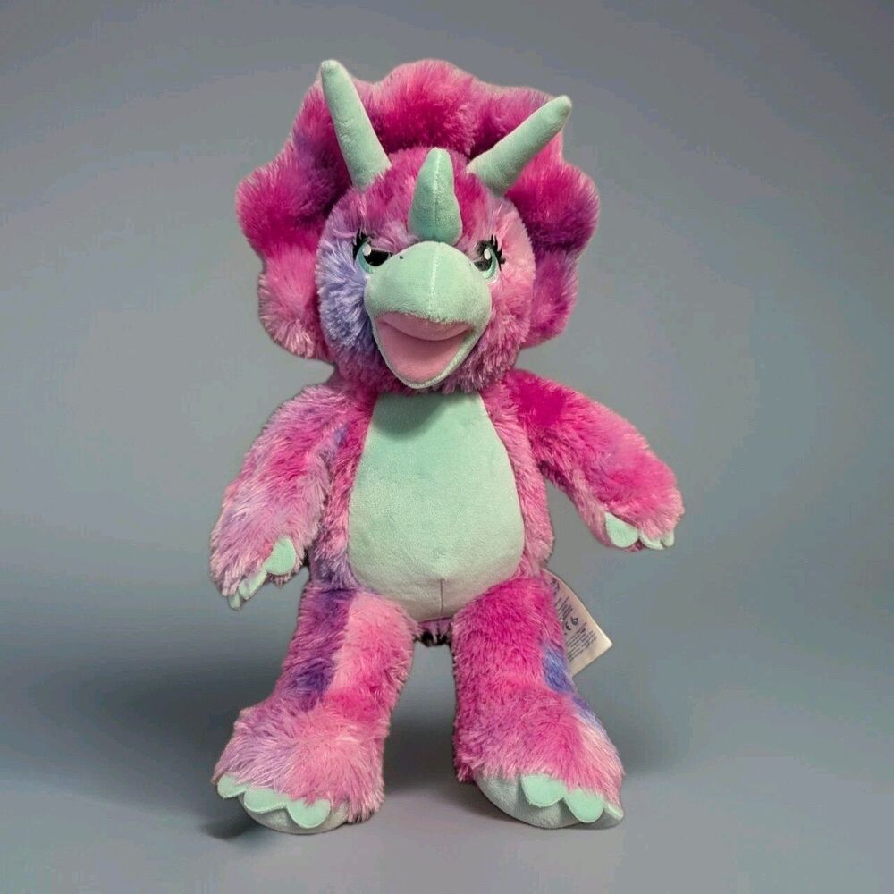 Build-A-Bear Triceratops Dinosaur Plush 17" Rainbow Dreams Pink BABW Dino Toy